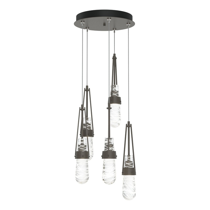 Link 5-Light Blown Glass Pendant Dark Smoke Clear Glass with White Threading (YJ)