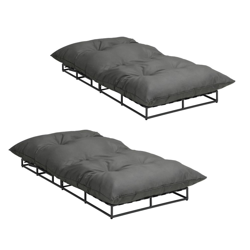 Outdoor Sun Bed Metal Frame Grey Cushion X2