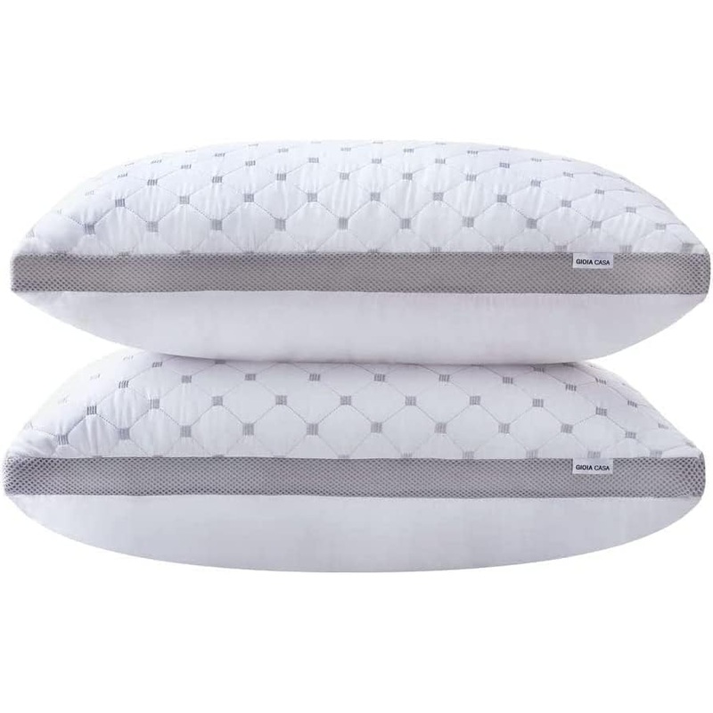 Premium Bamboo Cooling Twin Pack Plush Down-Like Pillows – Medium to High Profile (2PCS) – with Free 2 Quilted Pillow Protectors (Improved Version)