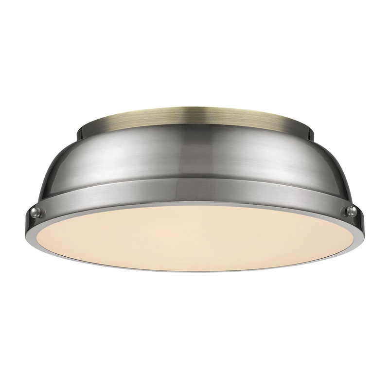 Two Light Flush Mount from the Duncan Collection in Aged Brass Finish by Golden