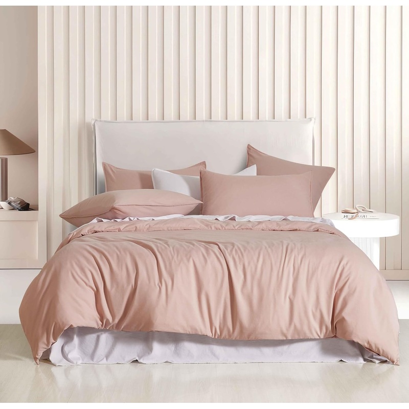 Vintage Washed Microfibre Quilt Cover Set (Pink, Super King)