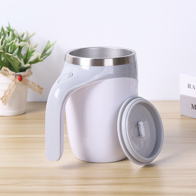 White USB Rechargeable Automatic Stirring Mug – 320ml, Magnetic Mixing Coffee Cup, 12x11x15cm