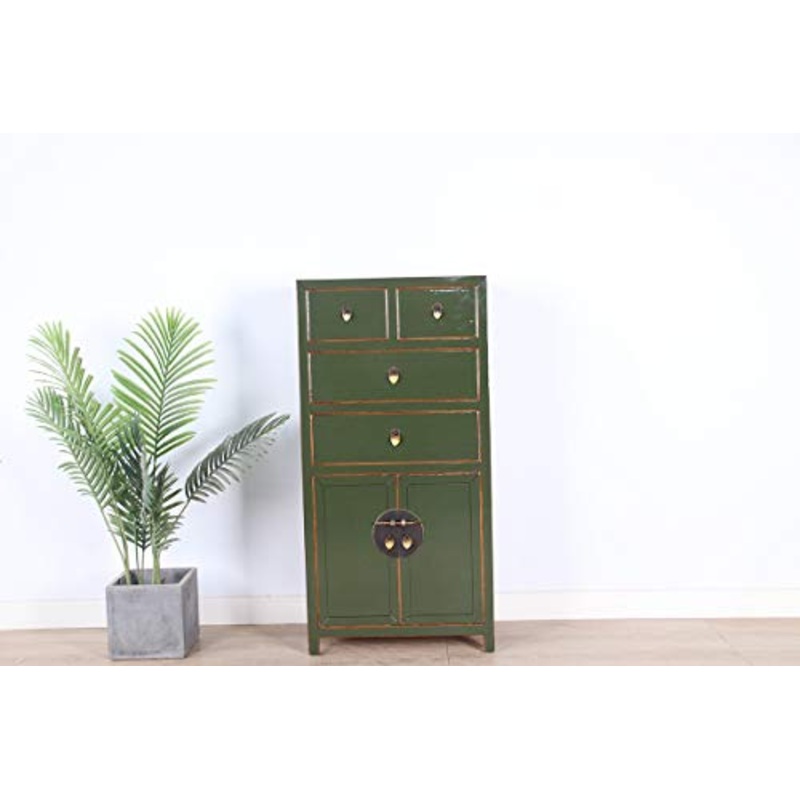Yajutang credenza cassettiera cinese 4 cassetti 2 ante verde oliva