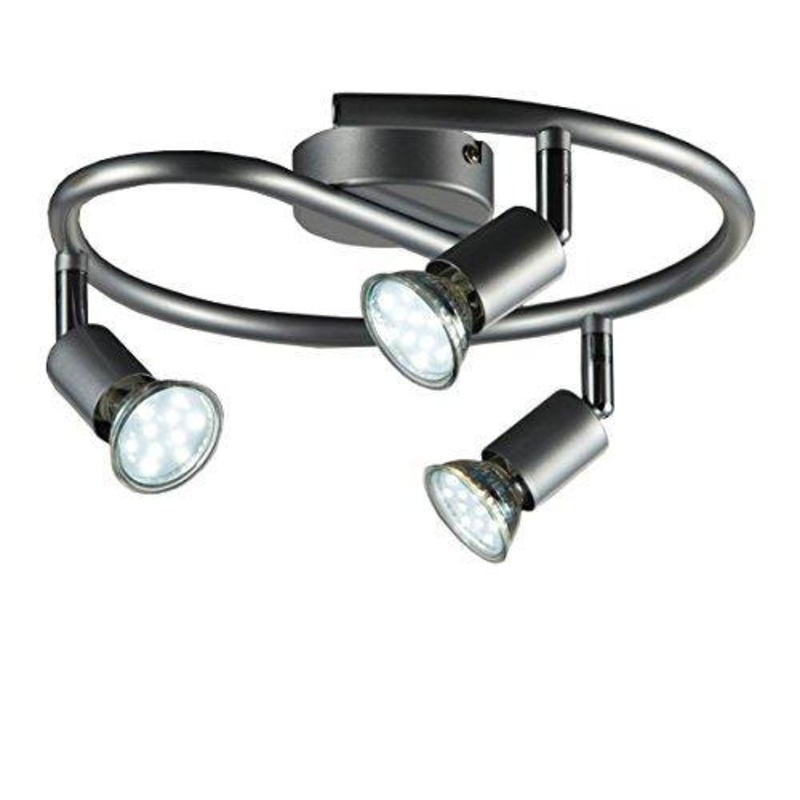 B.K.Licht Plafoniera con faretti LED da soffitto orientabili, luce calda, include 3 lampadine GU10 da 3W, lampada moderna da soffitto per cucina, salotto, metallo color titanio, 230V IP20