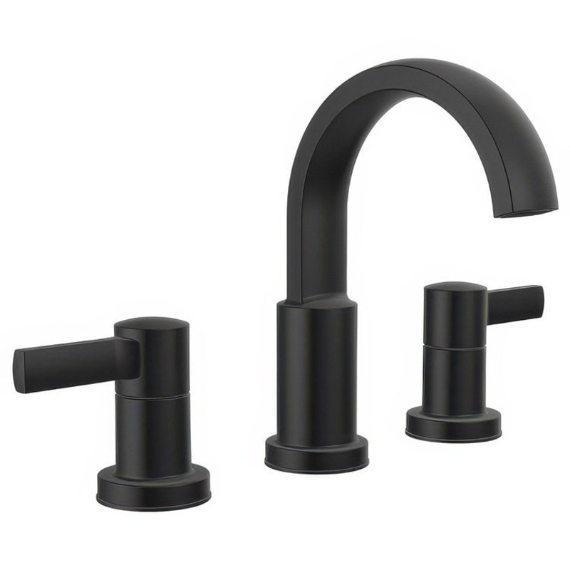 Lavatory Faucet Albion Widespread 6 to 16 Inch Spread 2 Lever ADA WaterSense Matte Black 1.2 Gallons per Minute Deck Mount Pop-Up 3 Hole