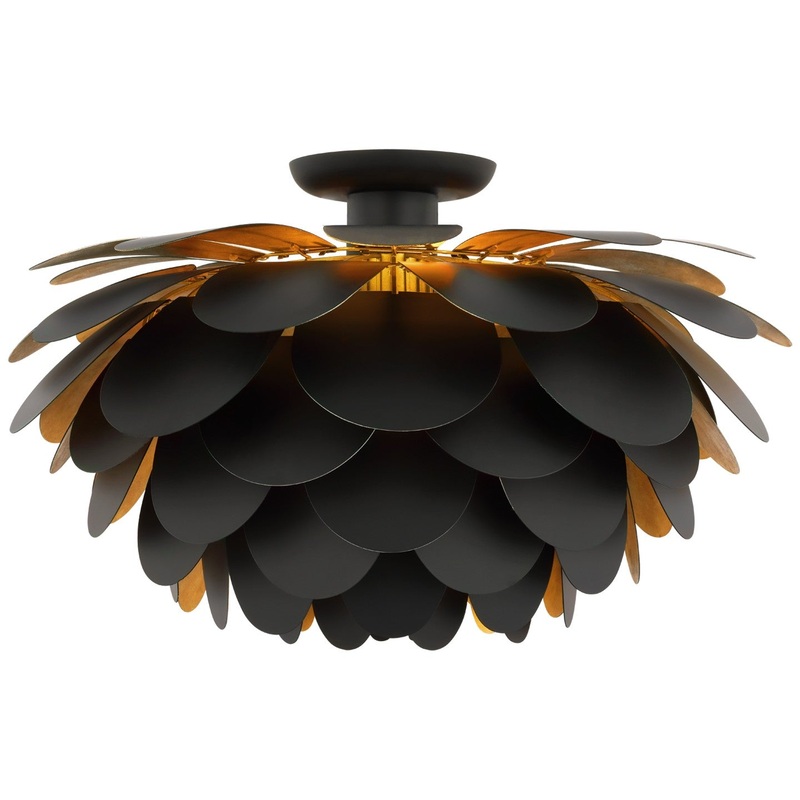 LED Flush Mount from the Cynara Collection in Matte Black And Gild Finish by Visual Comfort Signature