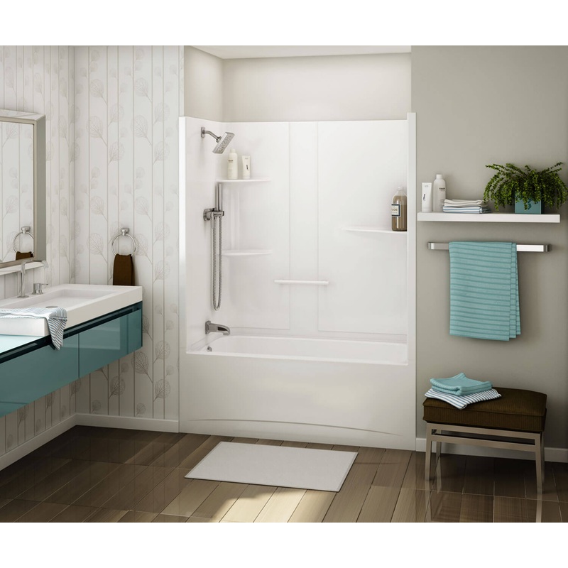 MAAX 107001-R-103-001 Allia TS-6032 Acrylic Alcove Right-Hand Drain One-Piece Aeroeffect Tub Shower in White