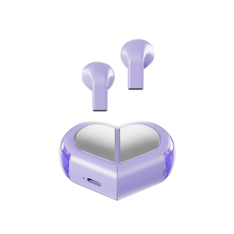 Mini True Wireless Bluetooth 5.3 Earbuds – Heart/Capsule Case, Touch Control, Auto-Connect(purple)