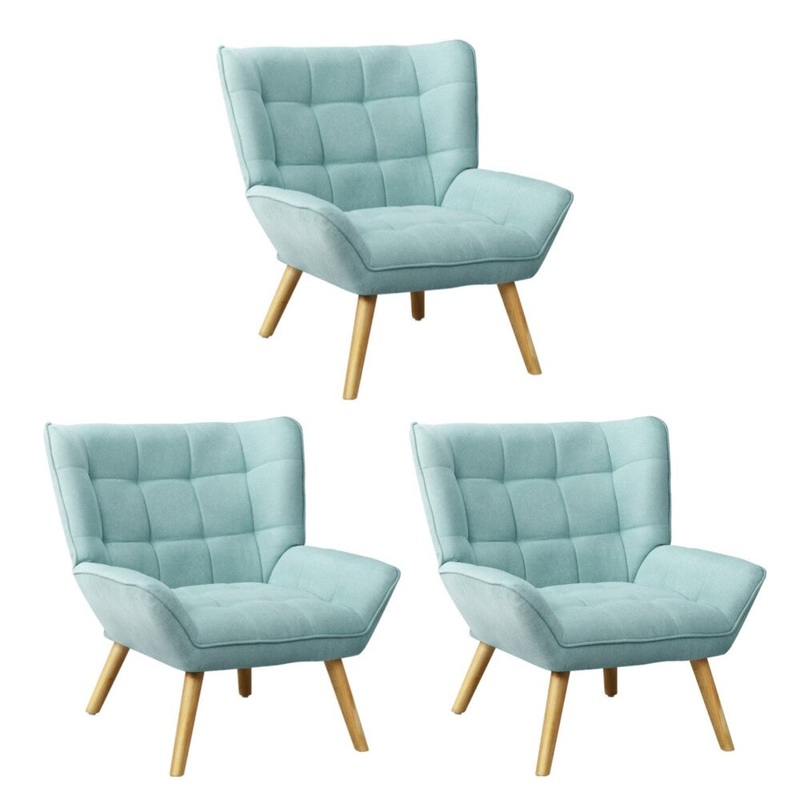 3x Armchair Sofa Lounge Fabric Upholstered Tub Blue