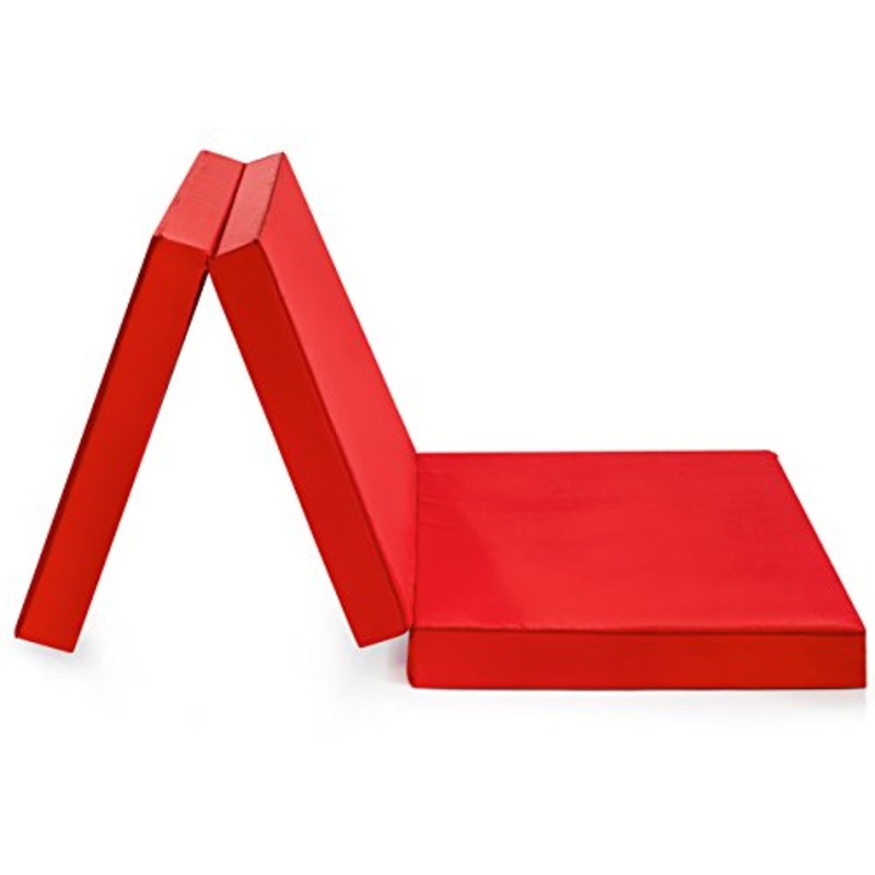 Badenia Trend Line Pieghevole Materasso Con Rivestimento In Microfibra, Poliestere, Rosso, 197 x 66 x 9 cm