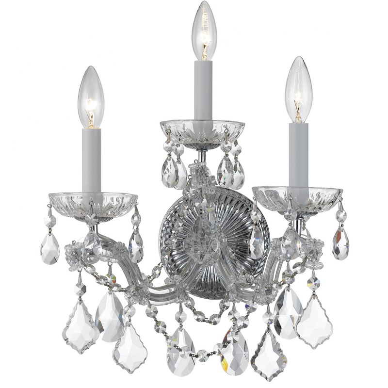 Crystorama 4403-CH-CL-SAQ Maria Theresa Three Light Wall Sconce Polished Chrome