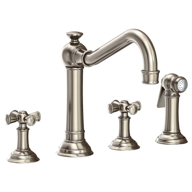 Kitchen Faucet Jacobean Widespread 8 Inch Spread 2 Cross ADA Antique Nickel Sidespray Spout Height 6 Inch 1.8 Gallons per Minute