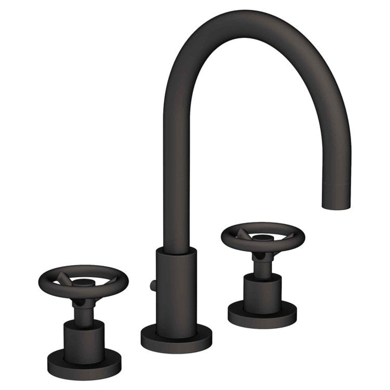 Lavatory Faucet Slater Widespread 8 to 20 Inch Spread 2 Wheel Flat Black 1.2 Gallons per Minute Brass Spout Height 6 Inch