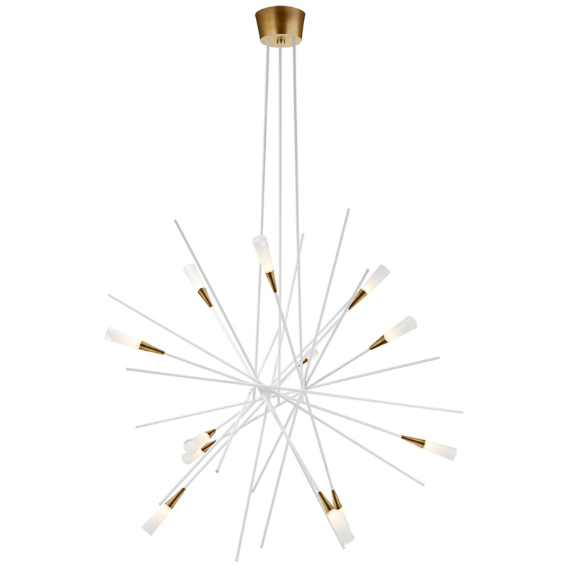 LED Chandelier from the Stellar Collection in Matte White And Antique Brass Finish by Visual Comfort Signature