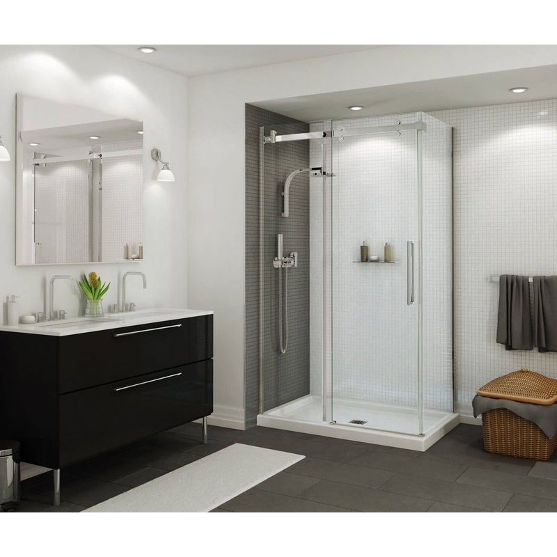 MAAX 420003-542-001-100 B3Square 4836 Acrylic Corner Left Shower Base in White with Anti-slip Bottom with Center Drain