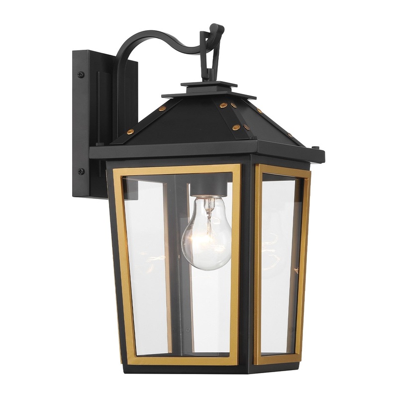 One Light Outdoor Wall Sconce from the Hawkins Collection in Matte Black/Textured Gold Finish by Crystorama