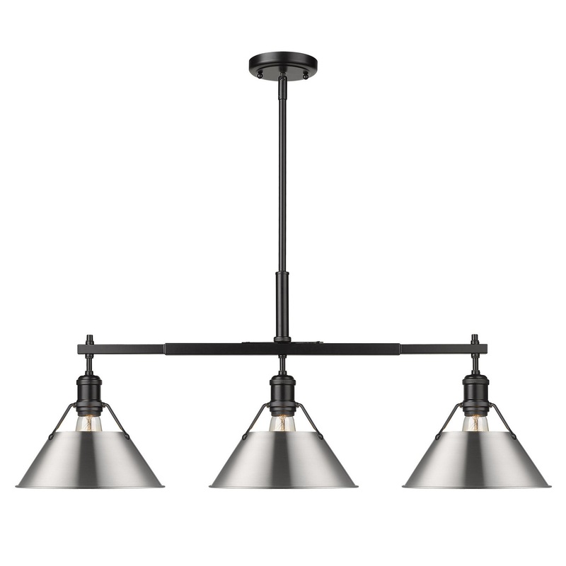 Three Light Linear Pendant from the Orwell Collection in Matte Black Finish by Golden