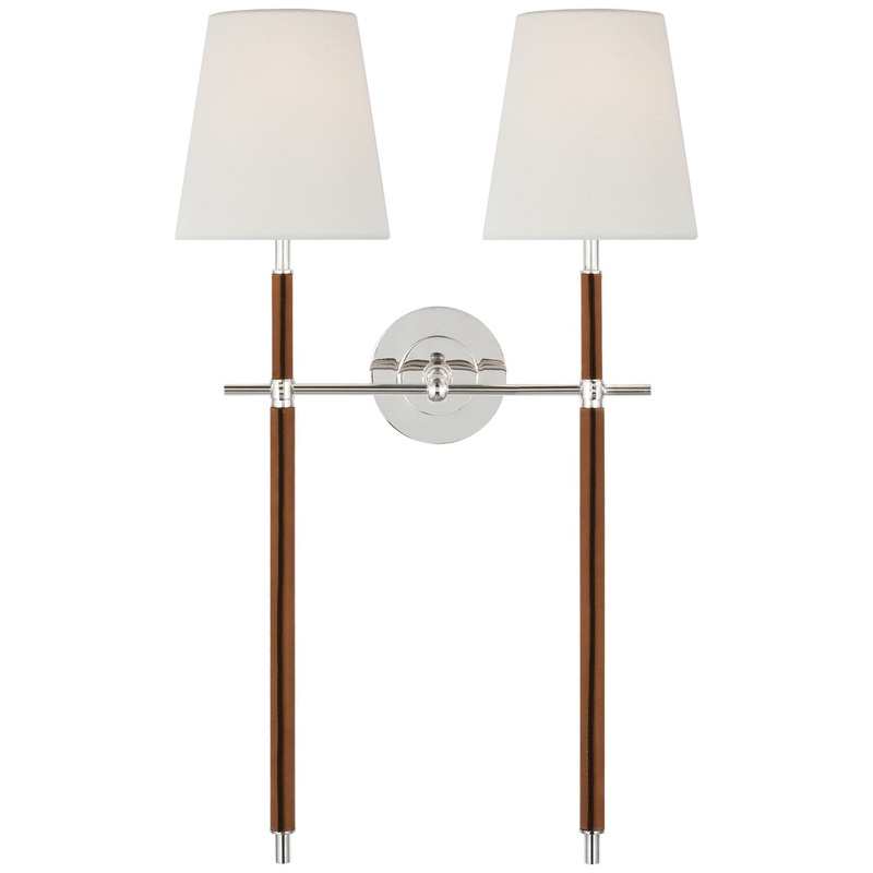 LED Wall Sconce from the Bryant Wrapped Collection in Polished Nickel And Natural Leather Finish by Visual Comfort Signature