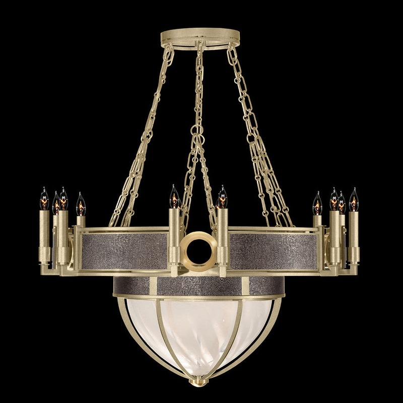 Mirage 35.75″W Round Chandelier Soft Gold Leaf/Brass/Pebble