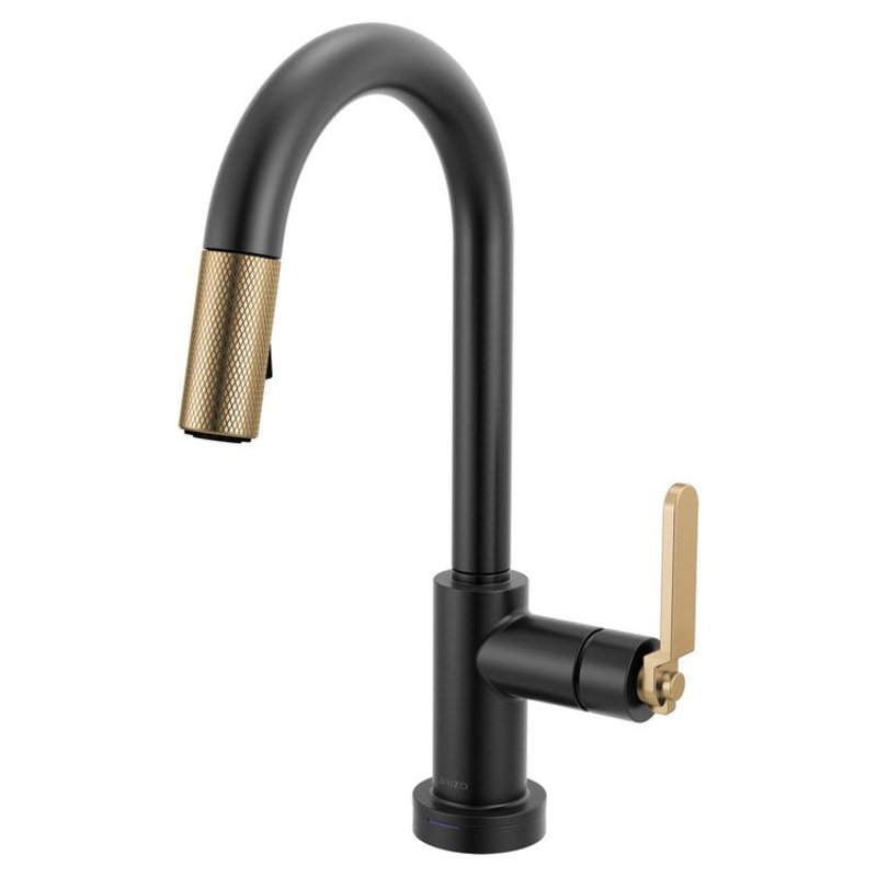 Prep Faucet Litze Smarttouch 1 Industrial Handle ADA Matte Black/Brilliance Luxe Gold Pull Down Dual Function Arc 360 DEG Swivel 1.8 Gallons per Minute