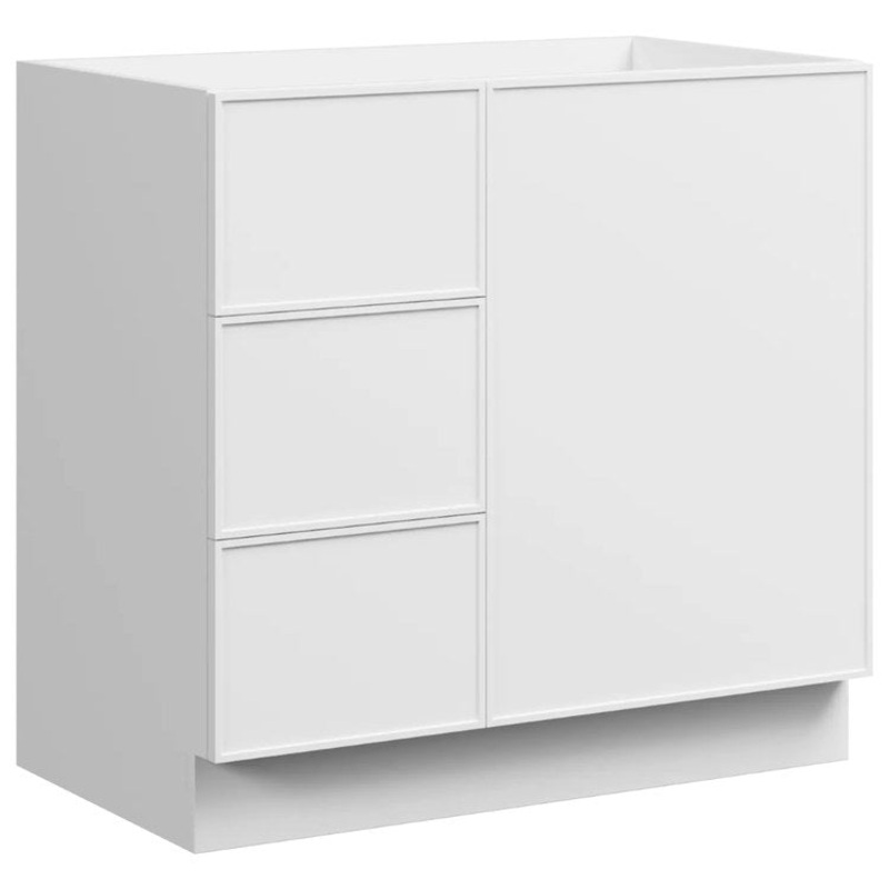 Vanity Natick 36 Inch Floor Standing Center Bowl Drawer on Left White Satin 1 Doors 3 Drawers Dovetail