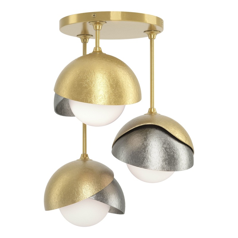 Brooklyn 3-Light Double Shade Semi-Flush Modern Brass Sterling