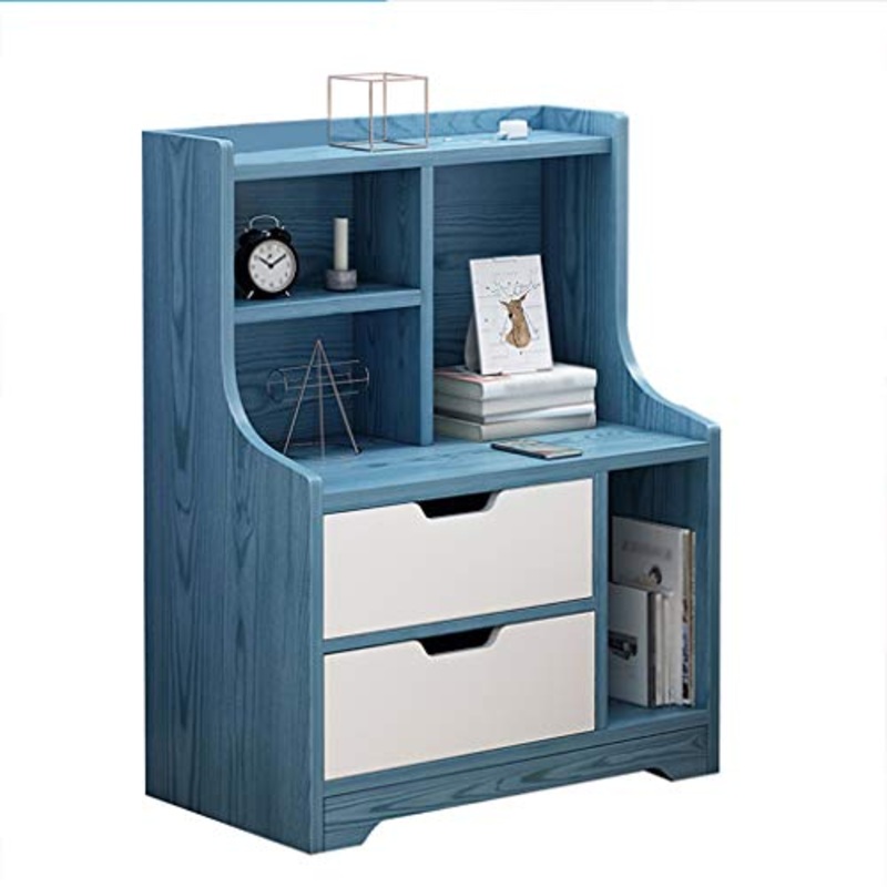 Comodino Armadietti Doppio cassetto Addensare Solidi Domestici Assemblaggio del Legno Bagno Bordo Arrotondato Solid Piedi Soggiorno Corridoio Camera 47.5X30X70cm FANJIANI (Color : Blue)