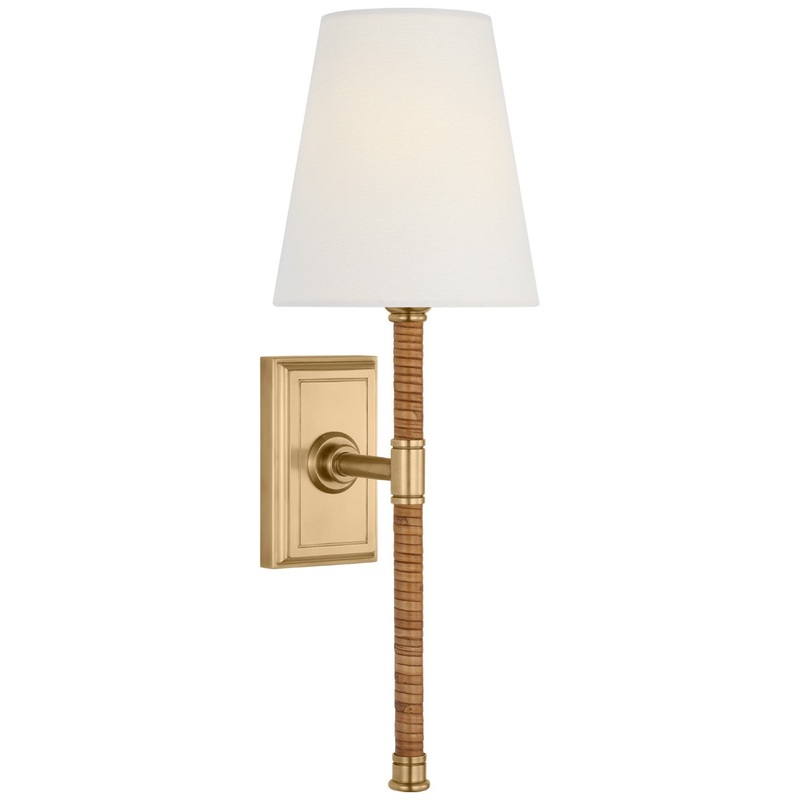 LED Wall Sconce from the Basden Collection in Antique-Burnished Brass and Natural Rattan Finish by Visual Comfort Signature