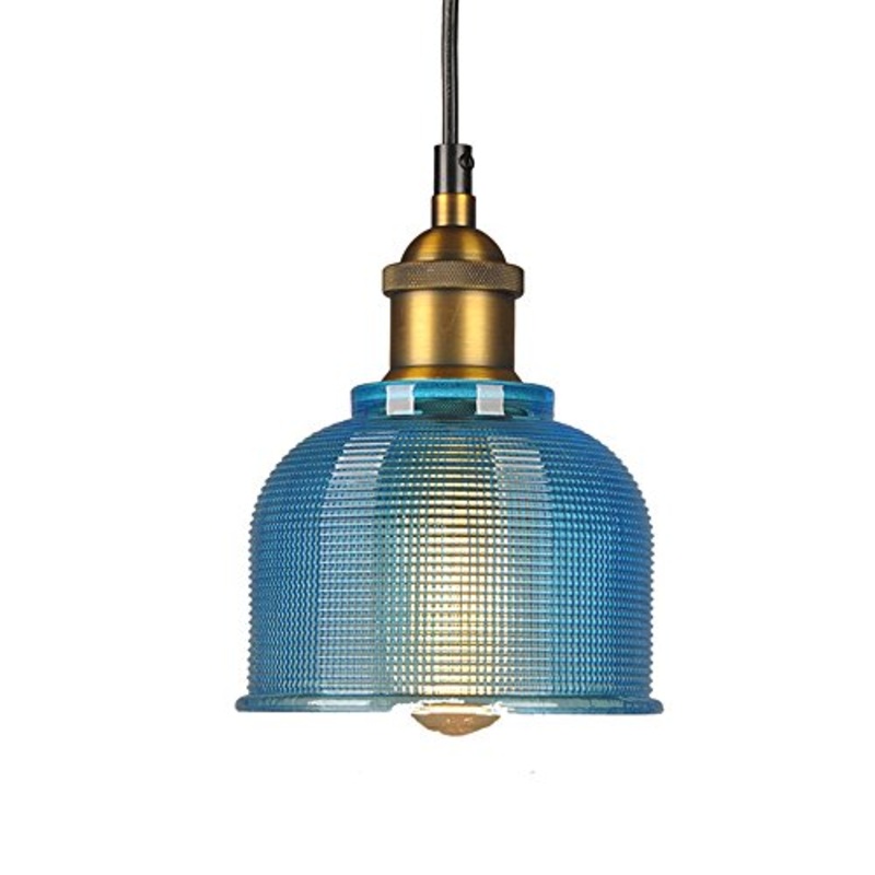 LFsem Luce pendente industriale vintage in vetro colorato Lampada da soffitto E27 Loft Lampada a sospensione Illuminazione per ristoranti Bar (Blu)