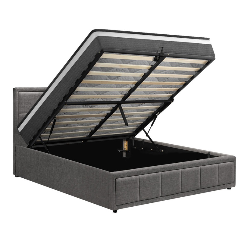 Oikiture Bed Frame With Mattress Set Double Size Gas Lift Grey BOSS