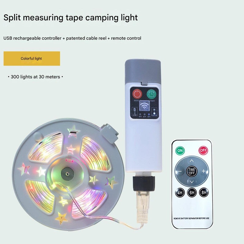 (300 lights in 30 meters color) Camping tent light kit – rechargeable power bank, spool light string, remote control