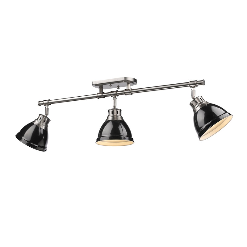 Duncan 3 Light Semi-Flush – Track Light in Pewter with Black Shades