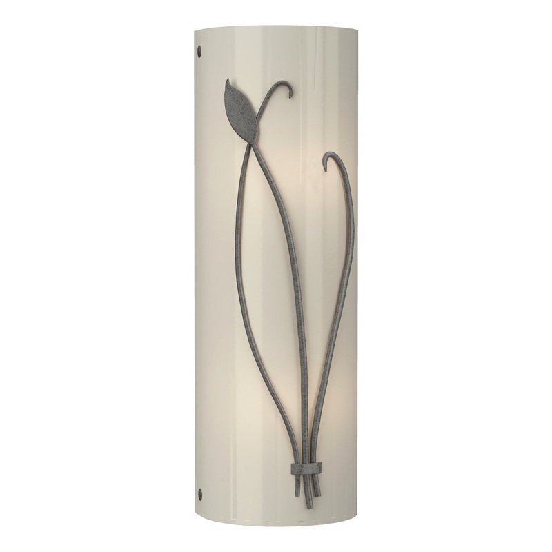 Forged Leaf and Stem Sconce Natural Iron Ivory Art Glass (CC) Right