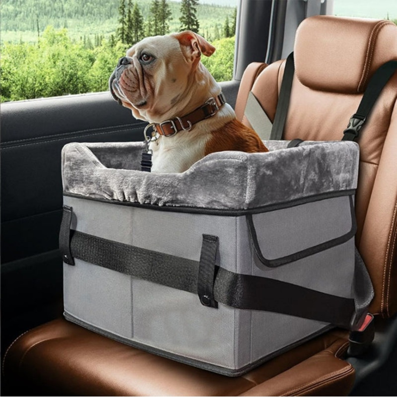Grey Car Pet Pad – Portable Dog Booster Seat for Safe and Comfortable Travel