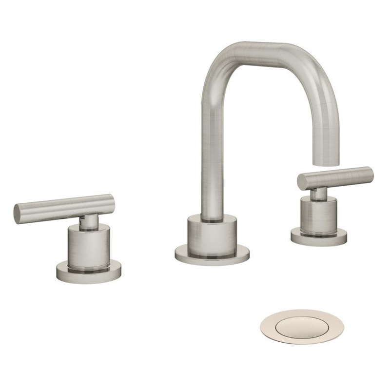 Lavatory Faucet Dia Widespread 8 to 16 Inch Spread 2 Lever ADA Satin Nickel 0.5 Gallons per Minute Metal Push Pop 3 Hole