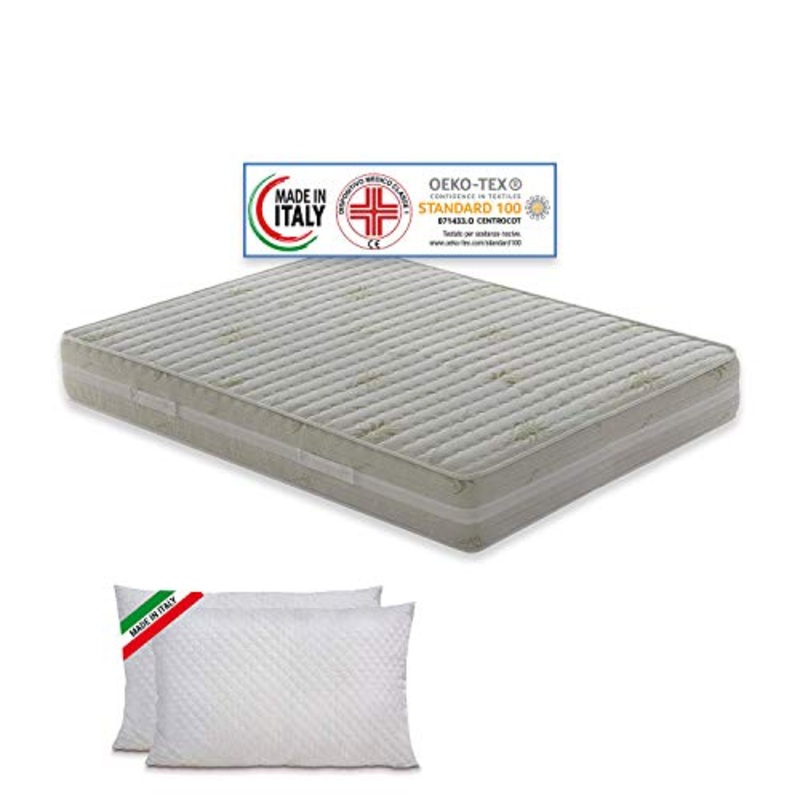 Materassimemory.eu  Materasso Matrimoniale Top Air 160×190 Alto 25 cm Detraibile con 7 Zone differenziate Rivestimento Aloe Vera Cuscini in Omaggio Traspirante Anti acaro Made in Italy