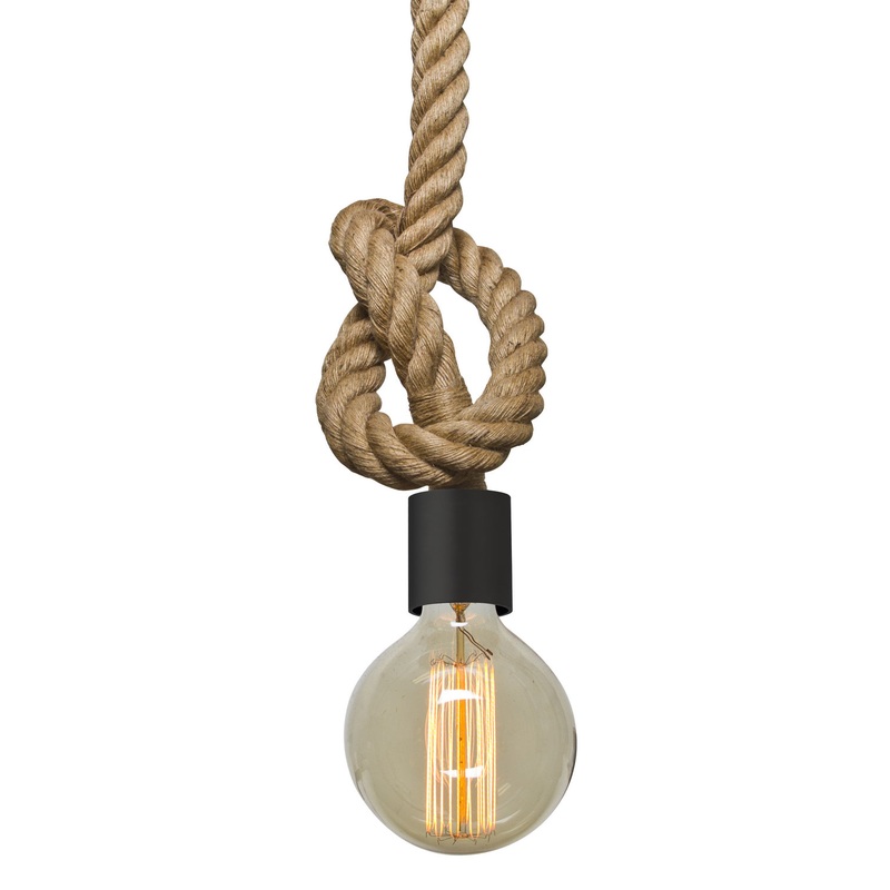 One Light Pendant from the Solo Rope Collection in Black Finish by Besa