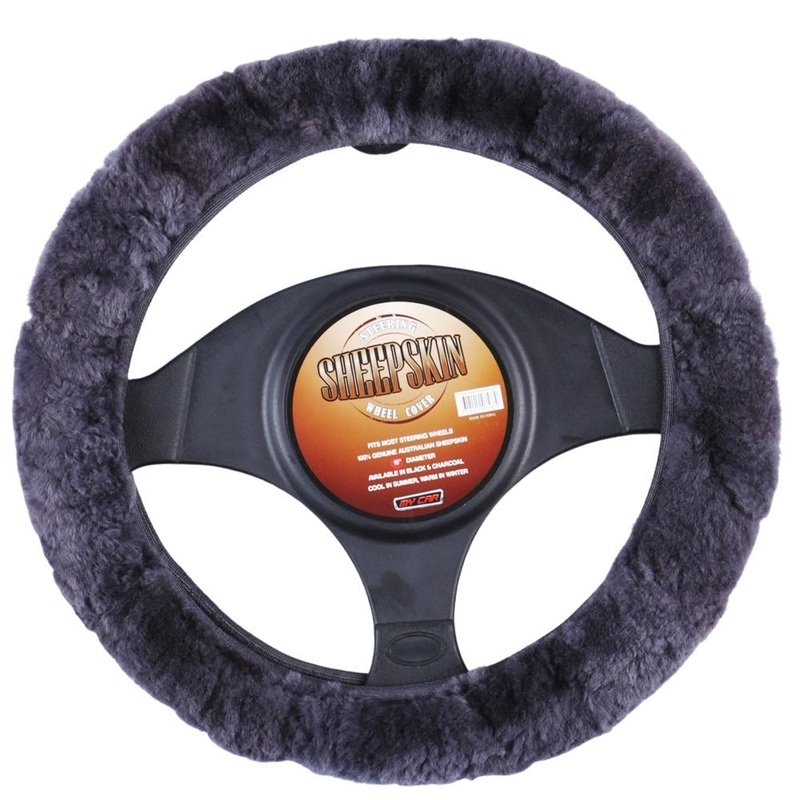 Sheepskin Steering Wheel Cover – Charcoal
