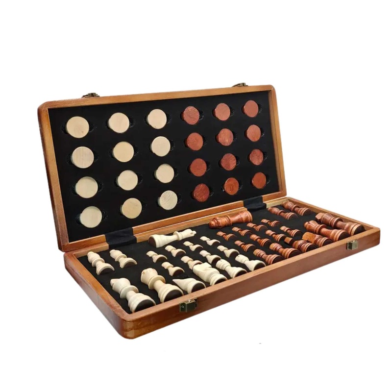 Social Hike Wooden Chess & Checkers 2 in 1  Magnetic Travel Foldable Board Game