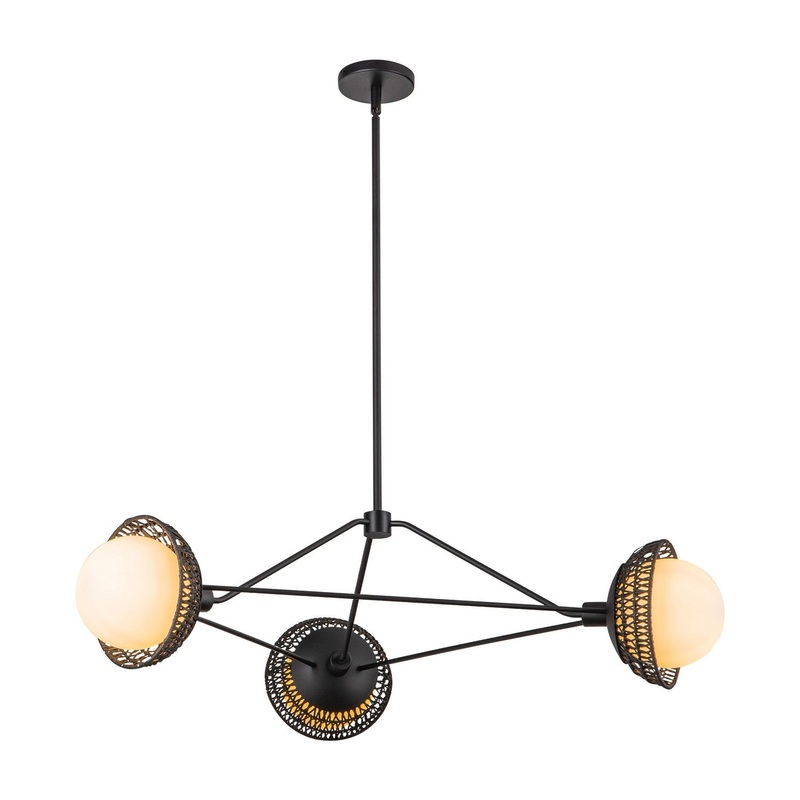 Three Light Chandelier from the Perth Collection in Matte Black/Opal Glass Finish by Alora