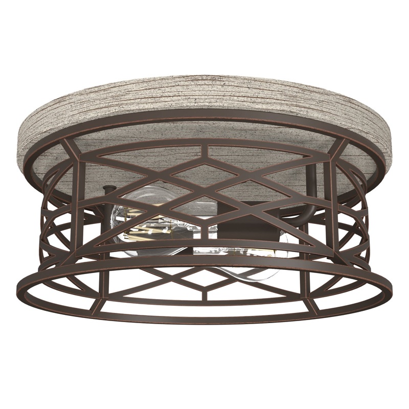 Two Light Flush Mount from the Langwood Collection in Onyx Bengal Finish by Hunter