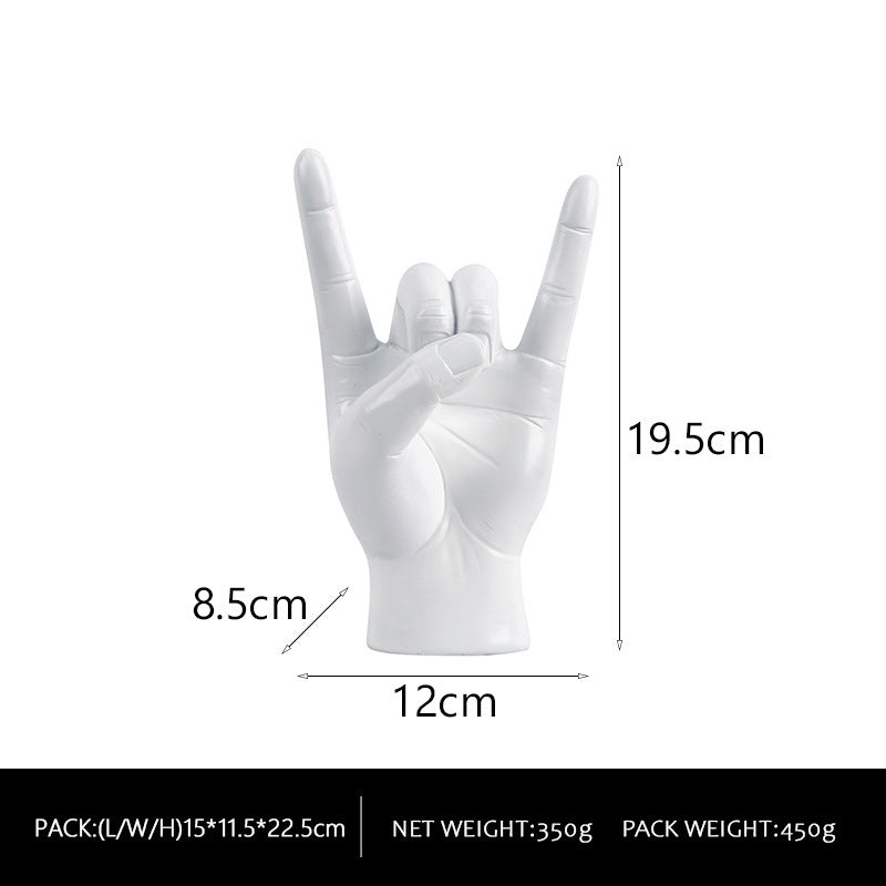 White Left Hand Resin Rock and Roll Hand Figurine – Stylish Desk and Living Room Decor