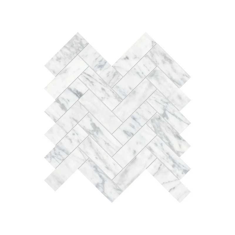 1.25″ x 4″ Virtue Bianco Herringbone Honed Marble Mosaic 1 Sheet = .89 Sqft