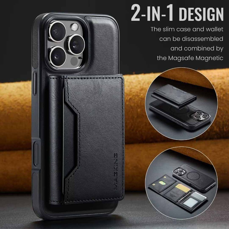 Black Premium MagSafe Wallet Case for iPhone 16 Pro Max – Detachable PU Leather Magnetic Card Holder