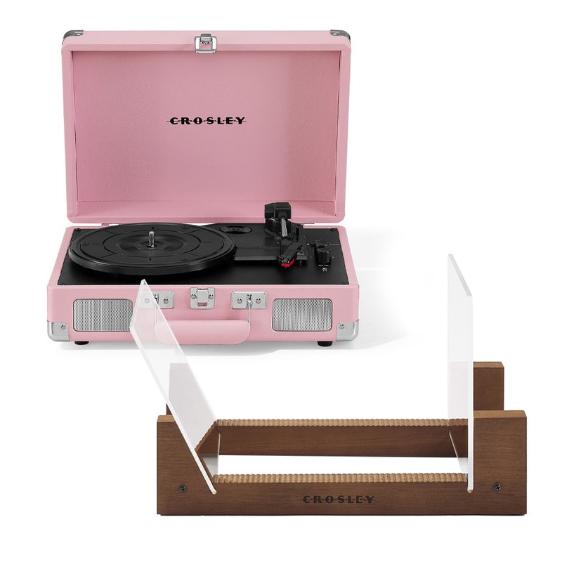 Crosley Cruiser Bluetooth Portable Turntable – Blush Pink + Bundled Crosley Record Storage Display Stand