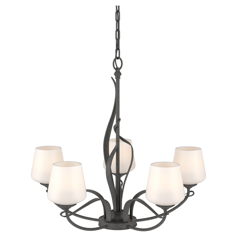Flora 5-Arm Chandelier Natural Iron Opal Glass (GG)