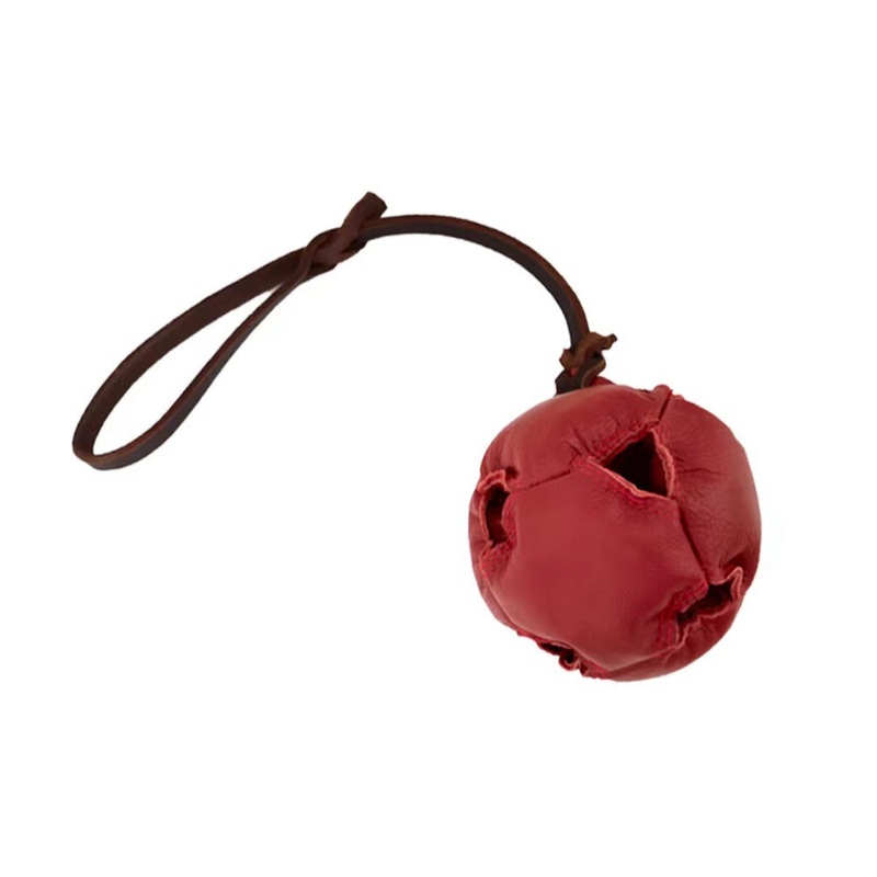 Red Durable Leather Dog Training Ball with Loop Handle – Interactive Bite & Tug Toy for Playful Pups