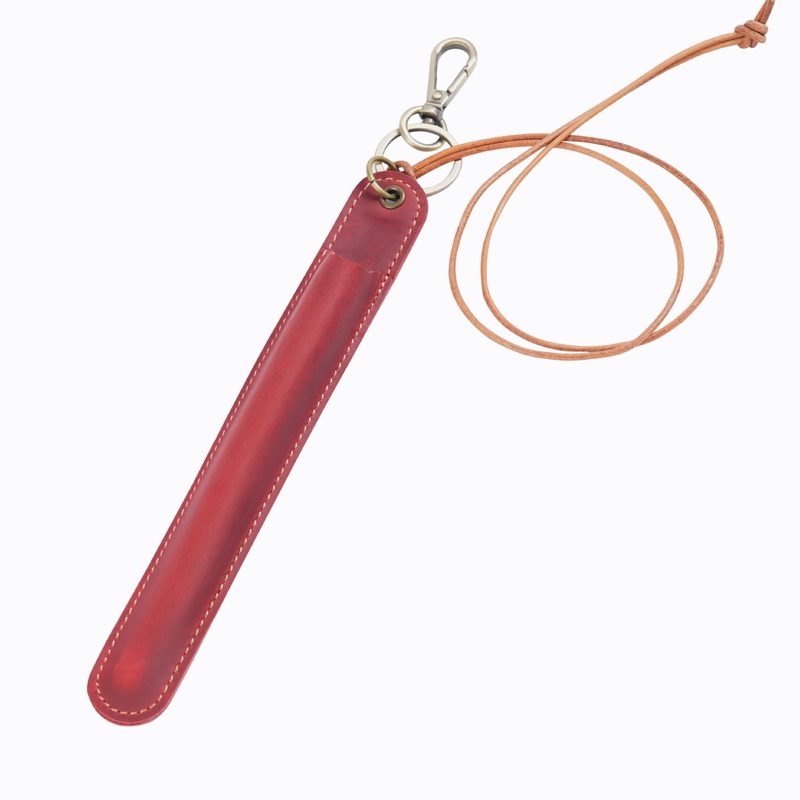 Red Vintage Top-Grain Leather Pen Sleeve Holder with Neck Strap – Protective Single Pen Case