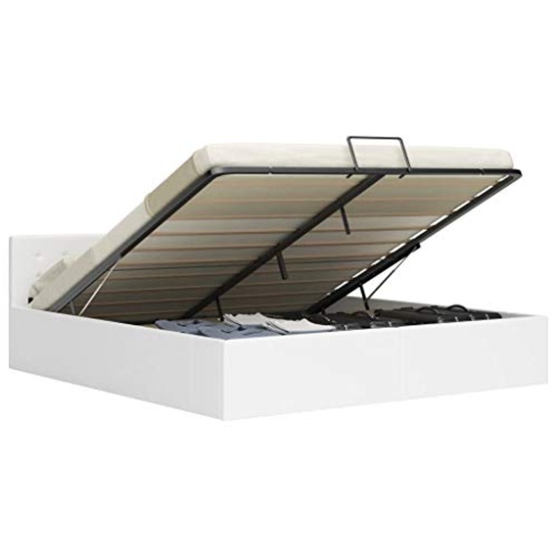 SKM Giroletto con Contenitore Idraulico Bianco Similpelle 160×200 cm