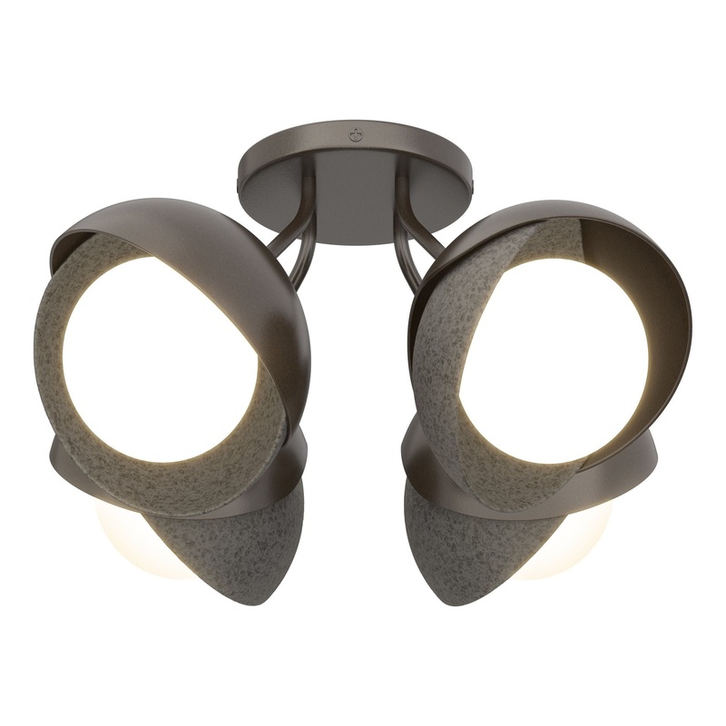 Brooklyn 4-Light Double Shade Semi-Flush Oil Rubbed Bronze Natural Iron
